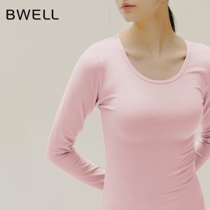 正佳店-BWELL60支长绒棉圆领打底上衣24秋冬时尚纯色保暖上衣女BWW7100